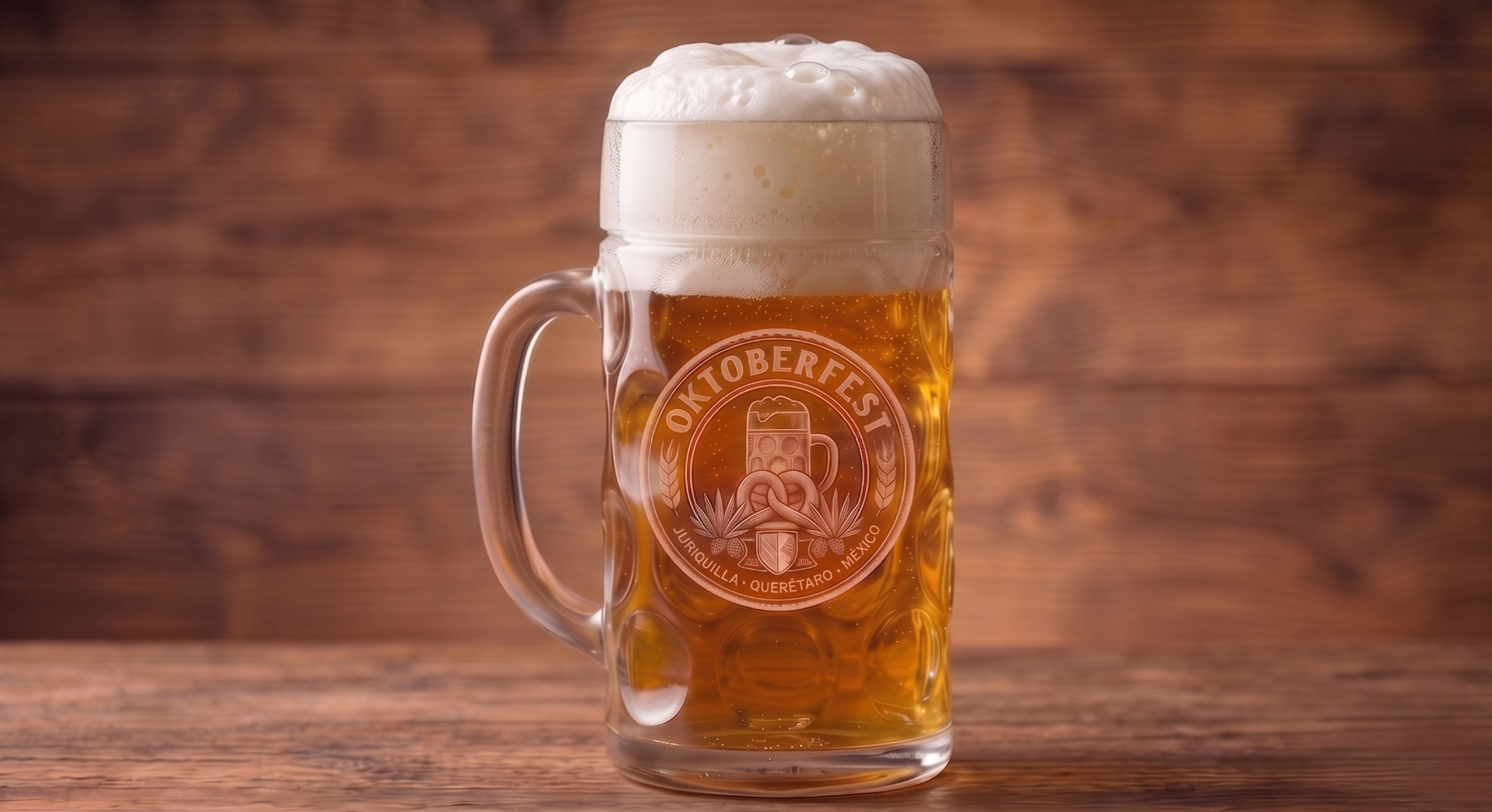 Tarro de cerveza con branding del festival